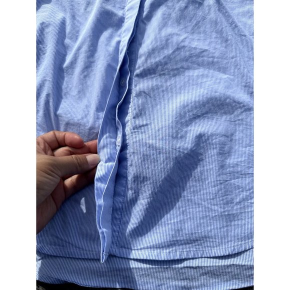 HM Shirt 6 Blue Striped Button Up Collared Beaded Long Sleeve Adult Womens - Picture 7 of 11